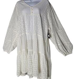 Lucky Brand Eyelet Dress XL White Boho Romantic Sheer Cottagecore Fairy NWT